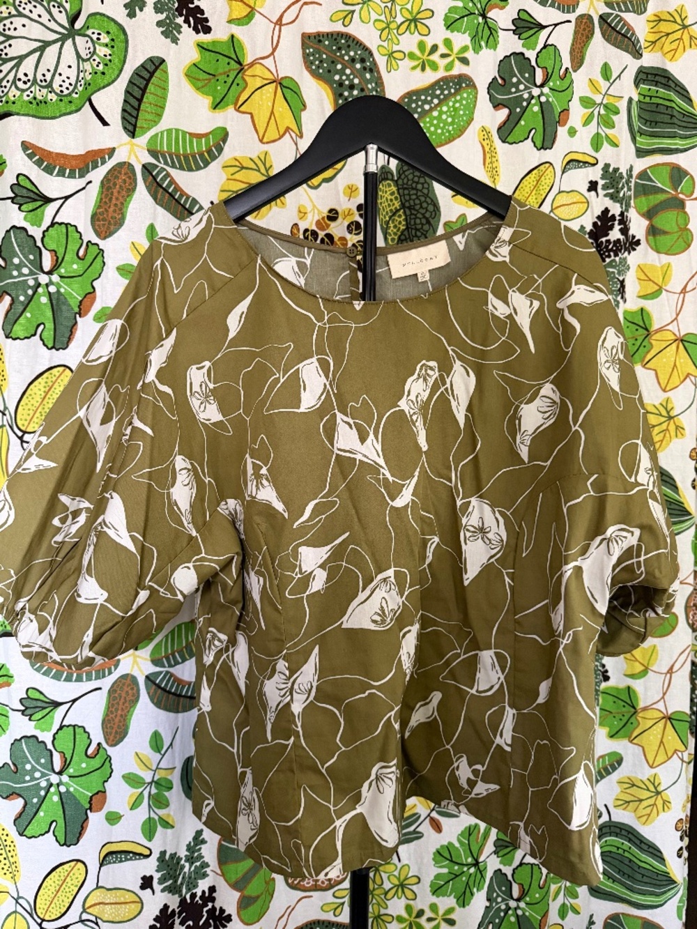 MelloDay Olive Floral Puff Sleeve Blouse XL